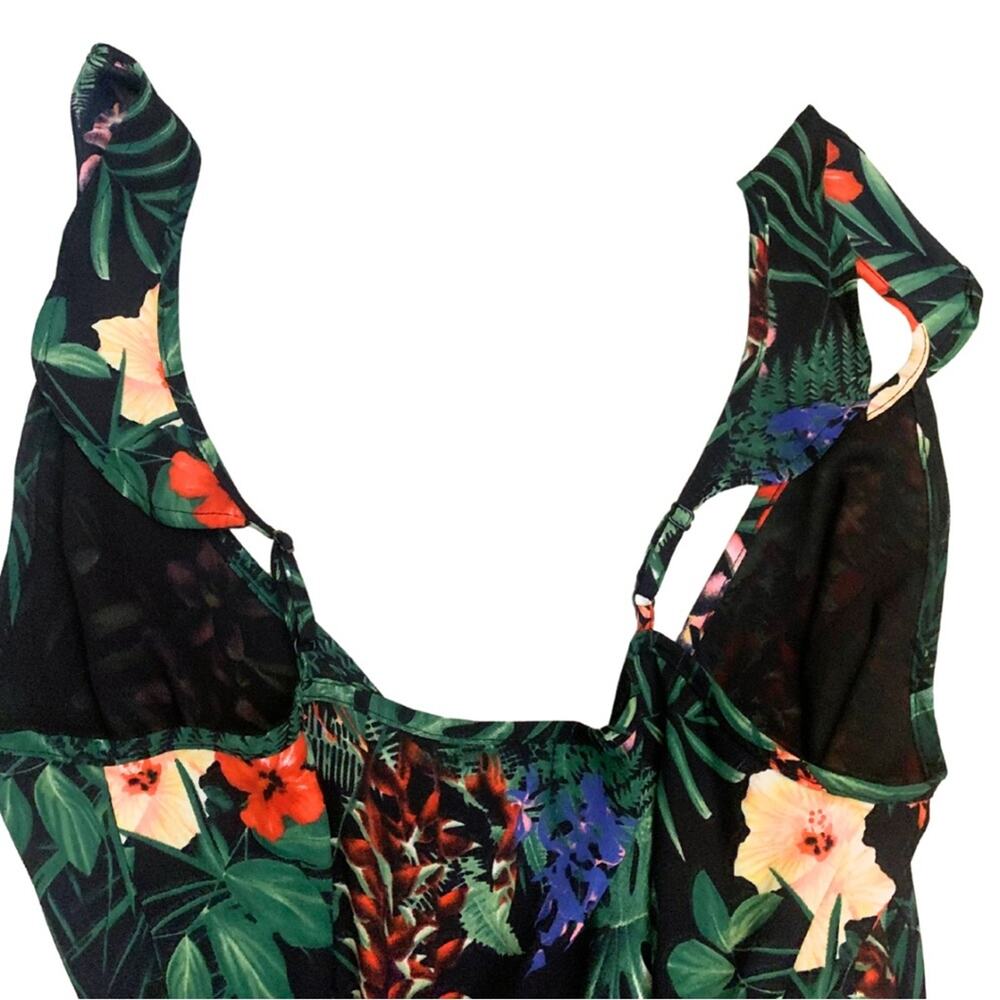 Black Dark Floral Print Wrap Long Maxi Dress Sleeveless Beach Tropical Getaway - Picture 10 of 15